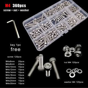 1 box M2 M2.5 M3 M4 M5 M6  DIN912 304 Stainless Steel Allen Hexagon Hex Socket Cap Head Screw Bolt Nut Washer Set Kit Box