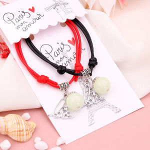 สร้อยข้อมือคู่ สร้อยข้อมือแฟชั่นสไตล์เกาหลี หินแสงกลางคืน ของขวัญเพื่อนรัก โลหะผสม ทองแดง ป้องกันการเกิดสนิม