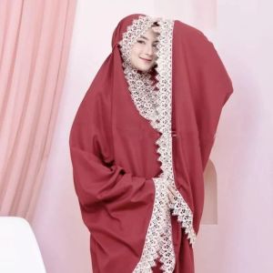 Mukena Dewasa 2in1 Katun Polos Mix Renda Mewah Resleting Jumbo
