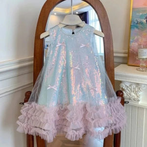 2-7 Years Girls Tulle Fairy Princess Dress Summer Sleeveless Butterfly Star Sequined Children Puffy Skirt Birthday Party Gift