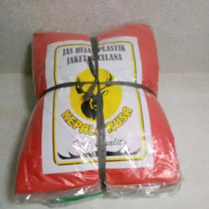 Jas hujan plastik kepala rusa setelan baju celana 1 lusin