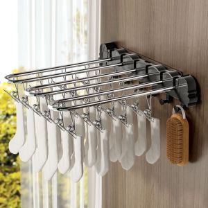 Foldable Clothes Hanger Multi-clamp Bathroom Balcony Hanging Clothes Drying Rack Space Saving PET Material for Bedroom Use