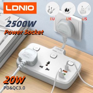 LDNIO | LDNIO Power Strip With Switch 2 AC Output 4 USB PD20W Fast Charger Electrical Socket Extension UK EU US Plug Adapter