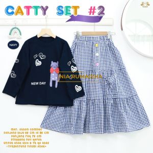 NEW CATTY SET#2 - SET ANAK UMUR 6-10 TAHUN MOTIF LUCU BY NIA RUMAISHA || BAHAN COTTON COMBAD || BAWAHAN ROK KATUN PINGGANG FULL KERUT