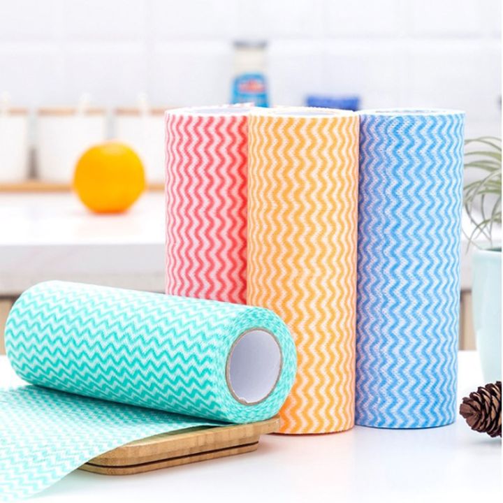 WG 50Pcs/Roll Washable Non-Woven Kitchen Paper Towel Lazy Rag Cleaning ...