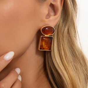 Ingemark | Ingemark Vintage Elegant Oval Square Resin Stud Earrings for Women Trendy Creative Metal Piercing Ear Jewelry Accessories Gifts