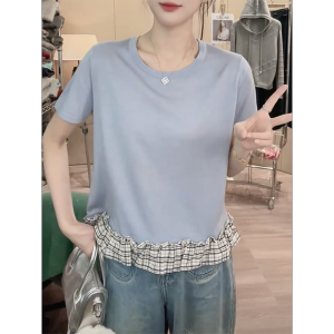 QINGNAER | Korean Minimalist Lace Trim Short Sleeve T-Shirt