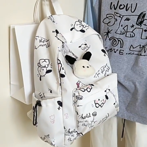 PIYU กระเป๋าสะพายหลังสำหรับผู้หญิงแบบใหม่กระเป๋าเป้สะพายหลังผู้หญิง Sanrio Puppy น่ารักกระเป๋านักเรียนความจุสูงด้วยผ้าไนล่อน