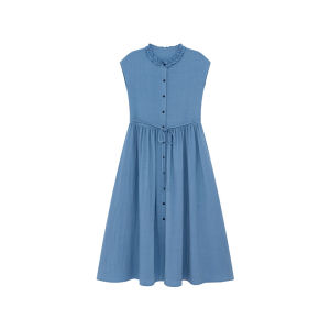 Sleeveless Spacious Blue A-line Summer Dress