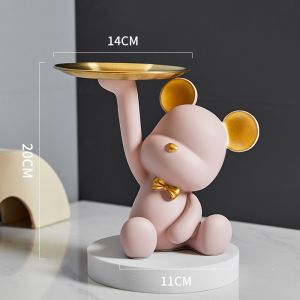 Creative Bear Design Key Storage Tray Home Entrance Living Room Shoe Cabinet Decorative Accessories Resin Handmade Brown
