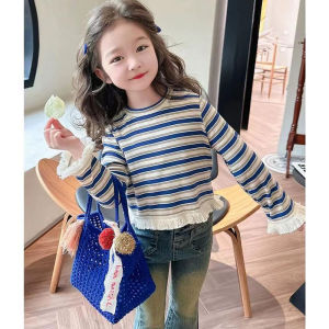 Stripe Long Sleeve New Style Tassel Stitched Base Layer Top