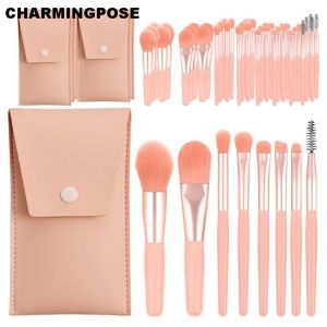 ชุดแปรงแต่งหน้าขนาดเล็ก 8 ชิ้นพร้อมกระเป๋าหนัง | ชุดแปรงแต่งหน้าพกพาสำหรับเดินทาง | แปรงแต่งหน้าขนาดเล็กสำหรับใบหน้าและดวงตา