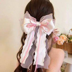 【Fairy Castle】Elegant Pink Lace Big Bow Ribbon Hair Clips Women Solid Color Satin Bowknot Clips Girls Fashion Hairpins Hair Accessories