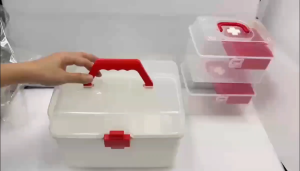 Hộp nhựa nhiều ngăn tủ thuốc y tế mini bằng nhựa có quai xách. Màu trắng. 2089