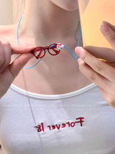 Kitty Cat Eyeglasses Pendant Leather Sweater Chain Women Long Elegant Hip Hop Sweatshirt Necklace Cute Style Fashion Jewelry