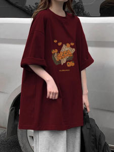 Deep Grey Heavyweight Pure Cotton round Neck Short Sleeve T-Shirt Womens Summer Half Sleeve Retro Casual Student Versatile Top