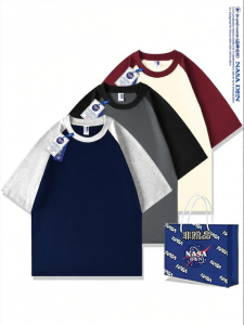 American Style Simple Heavyweight Cotton T-Shirt Casual Loose Raglan Sleeve
