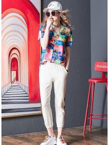 เสื้อยืดคอกลมแขนสั้นพิมพ์ลายสัตว์สำหรับผู้หญิง แฟชั่นฤดูร้อน 2025 ทรงสลิมฟิต ผ้าโพลีเอสเตอร์ผสมยางยืด 95% 5% ไนลอน