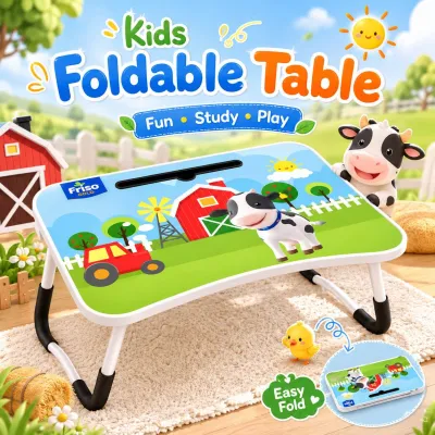 Kids Foldable Table | Cute Farm Design | Study Drawing Eating & Play Table | Portable Children Activity Table