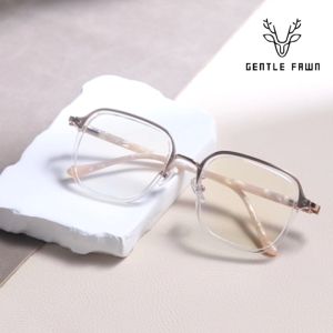 Gentle Fawn Kacamata Antiradiasi Blueray Bentuk Kotak Bahan Titanium Ringan Bisa Minus Photocromic Bluecromic 8033