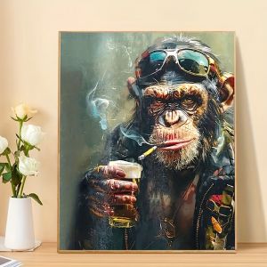 Bộ Tranh Tô Màu Acrylic Theo Số Hình Chú Khỉ Ngầu Đeo Kính - Tranh Tự Làm Trên Vải Tranh Sơn Dầu Theo Số Đồ Thủ Công Tự Làm