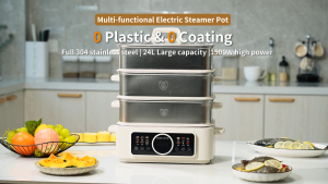 18L/24L Stainless Steel Electric Cooker Multifunctional Electric Steamer Pot with 2/3 layers of Steamers1500W High Power0 Plastic & 0 CoatingStew/Steam/Hot Pot Heating Pot