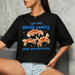 Sanrio | You Are Never Lonely When You Have Crabs T-shirts T Shirt Men Women Fashion Hip Hop Cotton Casual Short Sleeve Oversized T-shirt