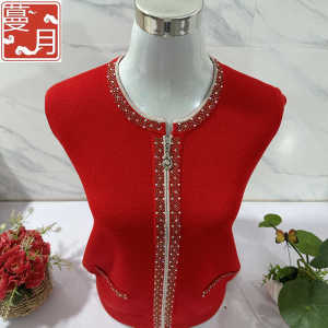 เสื้อคลุมคาร์ดิแกนคอตั้งมีกระเป๋าและซิปสำหรับคุณแม่ ชุดแต่งงานประดับเพชร ชุดกันหนาวสีแดง ปีแห่งดวงจันทร์