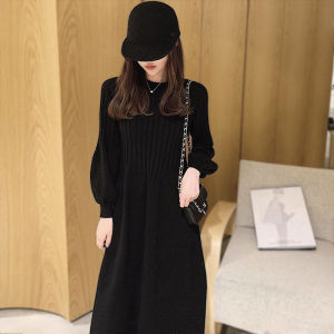 Autumn Winter Knitted Long Over-Knee Lantern Sleeve Sweater Dress Womens plus Size Elegant Miniature High End Clothing