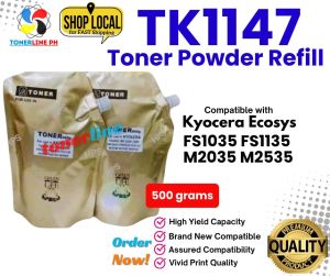 Toner Refill Powder 500g and Reset Chip TK1147 For Use and Compatible with FS1035 1135 M2035 2535