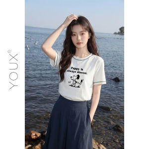 YOUXIANG | Áo Thun Dễ Thương Mùa Hè Form Rộng In Hình Chó Tròn Cổ Mới