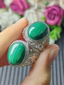 Premium Grade Malachite S925 Silver plated adjustable ring  高货孔雀石 镀S925银可调节戒指