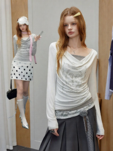 Unifree | Ruffled Lace Peplum Dot Illusion T-Shirt