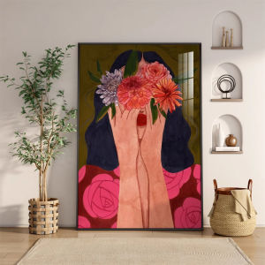 Modern Abstract Art Girl Figure Wall Decorative Painting Large Size Living Room Bedroom Room Mural Metal Framed Oil Canvas