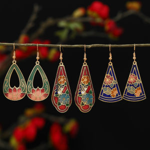 Retro สไตล์จีนต่างหูเคลือบสําหรับผู้หญิง เรียบง่าย ดอกไม้ ดีไซน์ Tai Blue Alloy Ear Dangle ทันสมัย เครื่องประดับวินเทจ