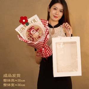 Strawberry Bear Doll Creative Birthday Gift Valentines Day Flower Bouquet Surprise Present for Girlfriend Best Friend Boyfriend Cute Gift