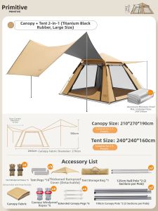 The Primitive | Outdoor Camping 2-in-1 Fully Automatic Foldable Portable Tent with Canopy