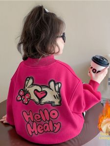 Girls Printed Letter Non-Hooded Fleece Lined T-shirt