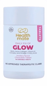 Buy 2 get 1 free Healthmate GLOW 60 Chewable Tablets Strawberry Flavor Biotin Nano Collagen Vitamin B Complex & Omega