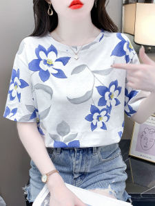 เสื้อยืดคอกลมแขนสั้นผ้าฝ้ายแท้สไตล์เกาหลี ทรงหลวม แฟชั่นฤดูร้อน สำหรับผู้หญิง เสื้อยืดคอกลมพิมพ์ลายทันสมัย ​​เสื้อผ้าทำงาน