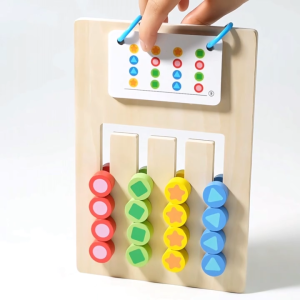 Montessori Wooden Colorful Double Slide Puzzle Board Game Color Matching Slide Sensory Toy Logic Game/ Early Educational Toy/ Montessori Toy