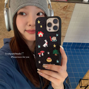 Stylish Autumn Winter Denim Embroidered Dog iPhone16 pro Max Full Cover Case by Lipark Cute Pet Design Compatible with Apple Phones