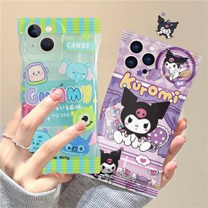 ตลกบรรจุภัณฑ์รูปทรงกระเป๋าสำหรับ VIVO Y16 Y35 Y22 Y22s Y21s Y15s Y15A Y01 Y33s Y20s Y12i Y21A Y21 Y12 Y12s Y1s Y15 V25 V25e V21e Y91C Y17 Y30 Y21T Y11 Y19น่ารัก Kuromi Gummy การ์ตูนนุ่ม TPU ฝาปิดโทรศัพท์