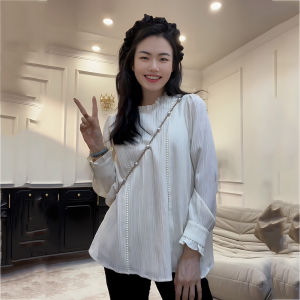 Áo Sơ Mi Dài Tay Rộng Rãi Kiểu Pháp Cỡ Lớn Cho Nữ Đầu Thu Mới Dáng Rộng Che Giấu Mỡ Cơ Thể Mặc Trong