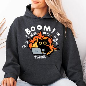 1Pc ‘BOOM!’ Frazzled Black Cat (Keep Calm & Carry On) Pattern Vinyl Heat Transfer Sticker Washable Iron-On Transfer Sticker