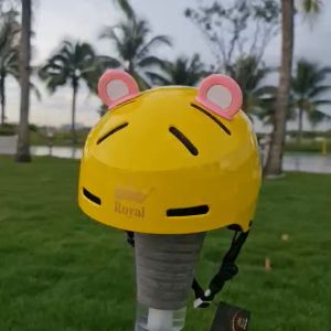 Combo Nón bảo hiểm Royal MD17 vàng bóng gắn tai gấu hồng trắng cute