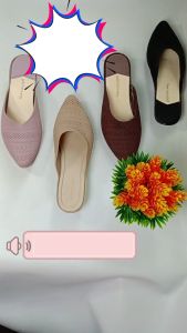 Sepatu Selop Wedges Mules Wanita Motif Rajut Bahan Karet Porto-SOC