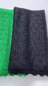 African Guipure Cord Lace Fabric - Intricate Floral Pattern Sparkling Accents Elegant Scalloped Hem | Ideal For Wedding Dress