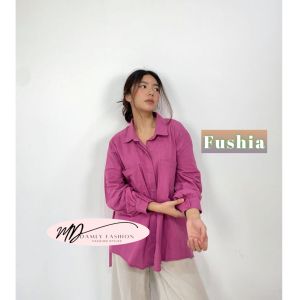 Niki Shirt 2001 - Kemeja Oversize Linen 2 Pocket - Kemeja Linen Crinkle - Crinkle Linen Shirt - Kemeja Lengan Panjang Atasan Wanita