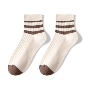 ถุงเท้าสั้นผ้าฝ้ายแท้สําหรับผู้หญิงฤดูใบไม้ผลิฤดูร้อนสไตล์ถุงเท้ากีฬาดูดซับเหงื่อระบายอากาศที่มีลวดลาย